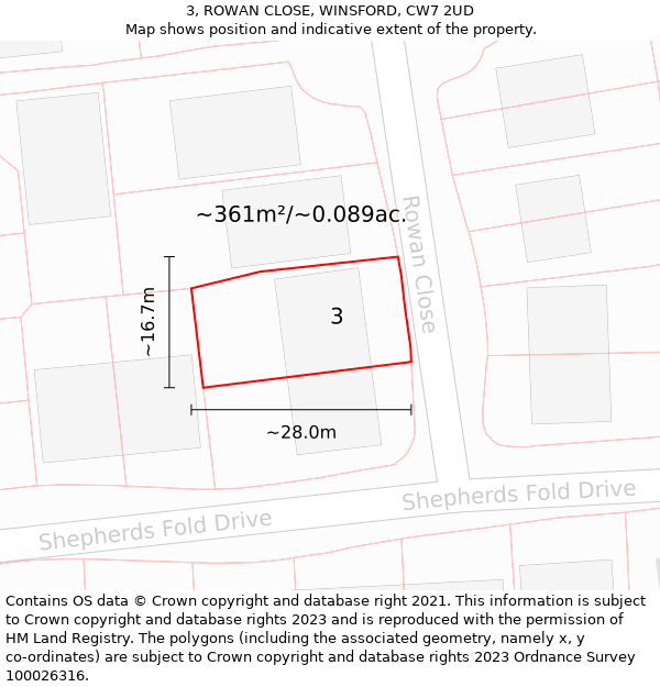 3, ROWAN CLOSE, WINSFORD, CW7 2UD: Plot and title map