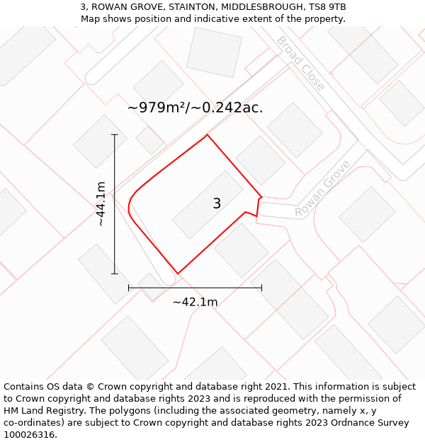 3, ROWAN GROVE, STAINTON, MIDDLESBROUGH, TS8 9TB: Plot and title map