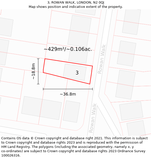 3, ROWAN WALK, LONDON, N2 0QJ: Plot and title map