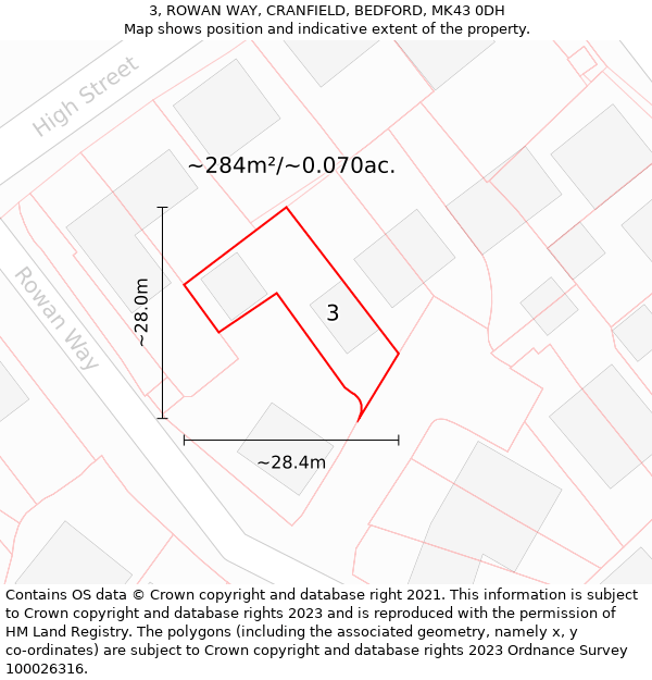 3, ROWAN WAY, CRANFIELD, BEDFORD, MK43 0DH: Plot and title map