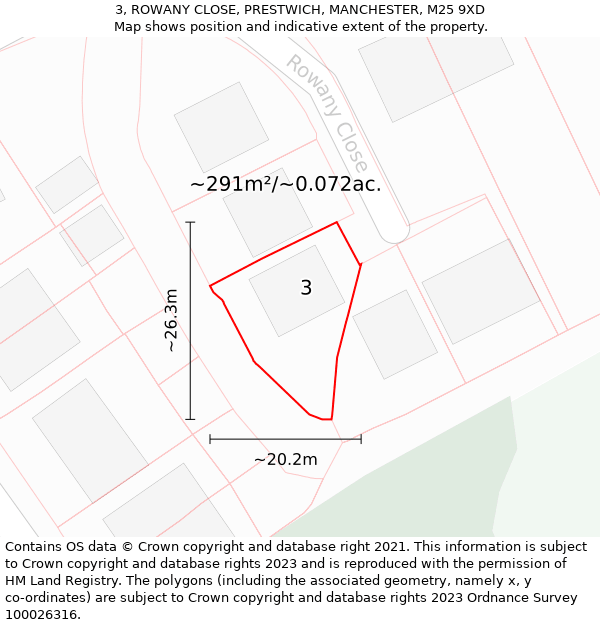 3, ROWANY CLOSE, PRESTWICH, MANCHESTER, M25 9XD: Plot and title map