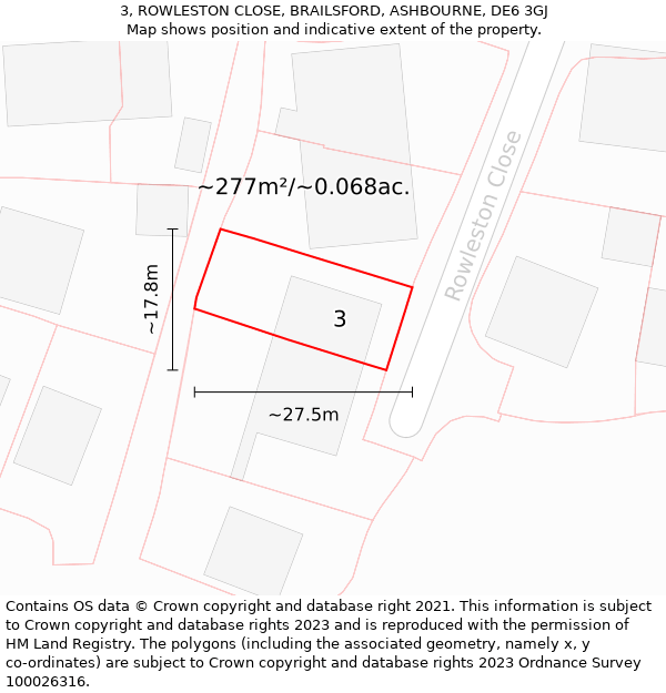 3, ROWLESTON CLOSE, BRAILSFORD, ASHBOURNE, DE6 3GJ: Plot and title map