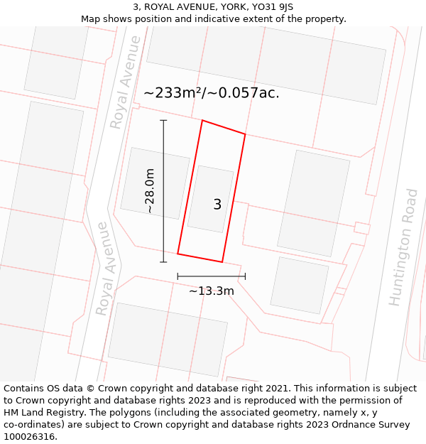 3, ROYAL AVENUE, YORK, YO31 9JS: Plot and title map