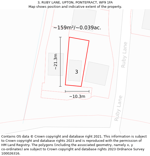 3, RUBY LANE, UPTON, PONTEFRACT, WF9 1FA: Plot and title map