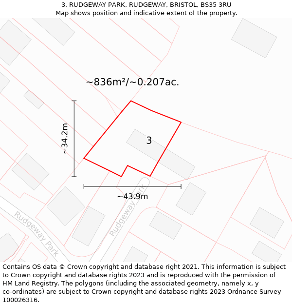 3, RUDGEWAY PARK, RUDGEWAY, BRISTOL, BS35 3RU: Plot and title map