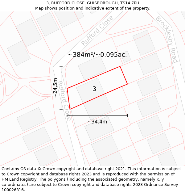 3, RUFFORD CLOSE, GUISBOROUGH, TS14 7PU: Plot and title map