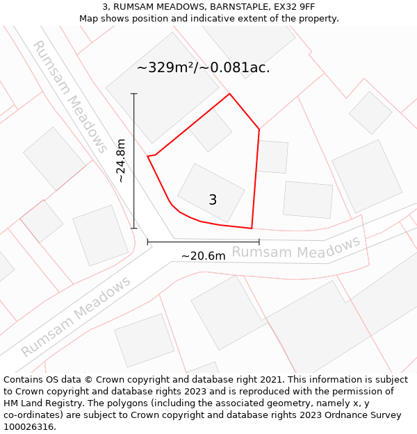 3, RUMSAM MEADOWS, BARNSTAPLE, EX32 9FF: Plot and title map