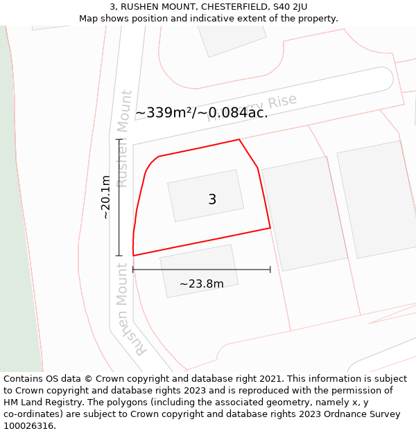 3, RUSHEN MOUNT, CHESTERFIELD, S40 2JU: Plot and title map