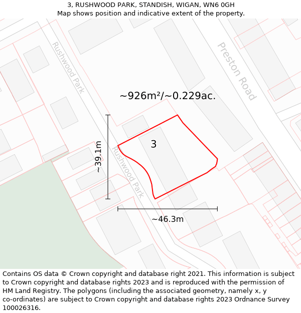 3, RUSHWOOD PARK, STANDISH, WIGAN, WN6 0GH: Plot and title map