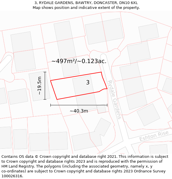 3, RYDALE GARDENS, BAWTRY, DONCASTER, DN10 6XL: Plot and title map