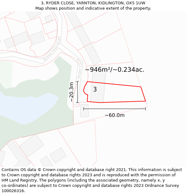 3, RYDER CLOSE, YARNTON, KIDLINGTON, OX5 1UW: Plot and title map