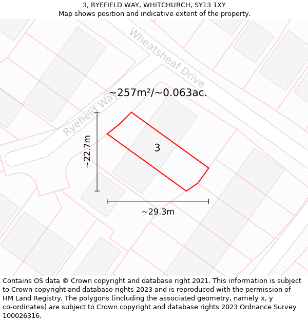 3, RYEFIELD WAY, WHITCHURCH, SY13 1XY: Plot and title map