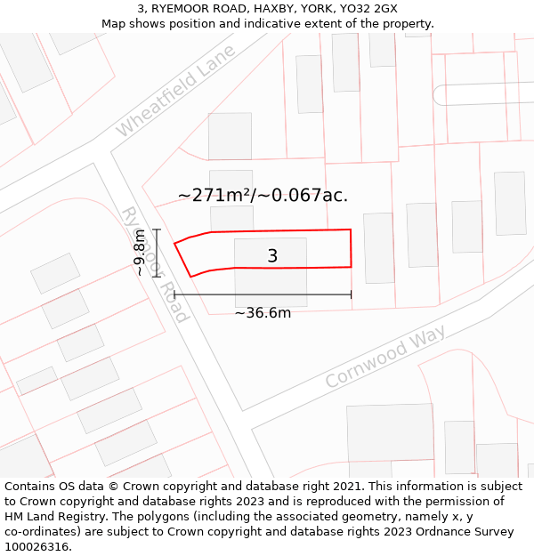 3, RYEMOOR ROAD, HAXBY, YORK, YO32 2GX: Plot and title map