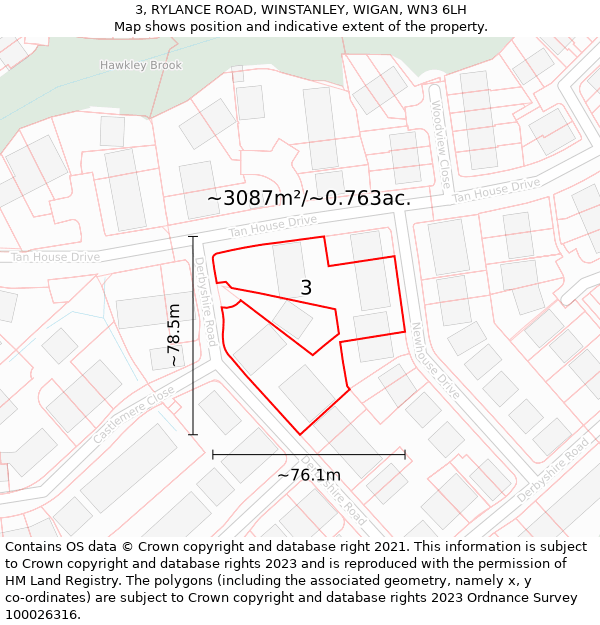 3, RYLANCE ROAD, WINSTANLEY, WIGAN, WN3 6LH: Plot and title map