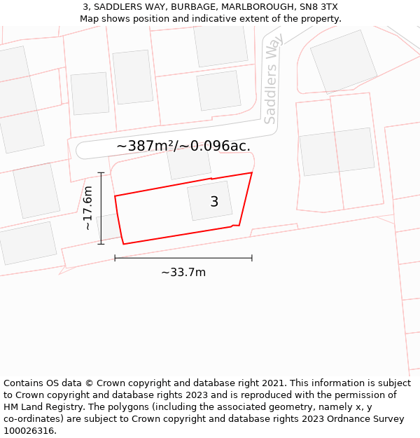 3, SADDLERS WAY, BURBAGE, MARLBOROUGH, SN8 3TX: Plot and title map