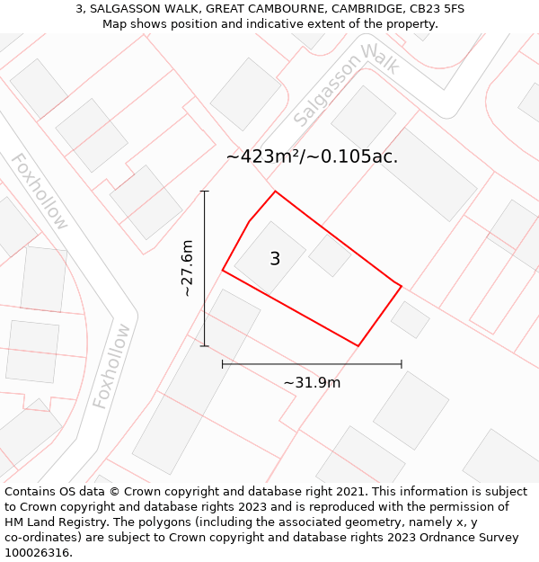 3, SALGASSON WALK, GREAT CAMBOURNE, CAMBRIDGE, CB23 5FS: Plot and title map