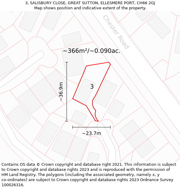 3, SALISBURY CLOSE, GREAT SUTTON, ELLESMERE PORT, CH66 2GJ: Plot and title map