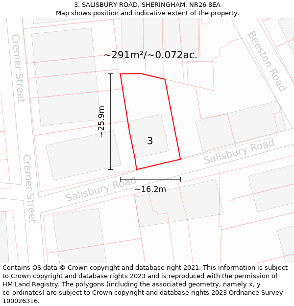 3, SALISBURY ROAD, SHERINGHAM, NR26 8EA: Plot and title map