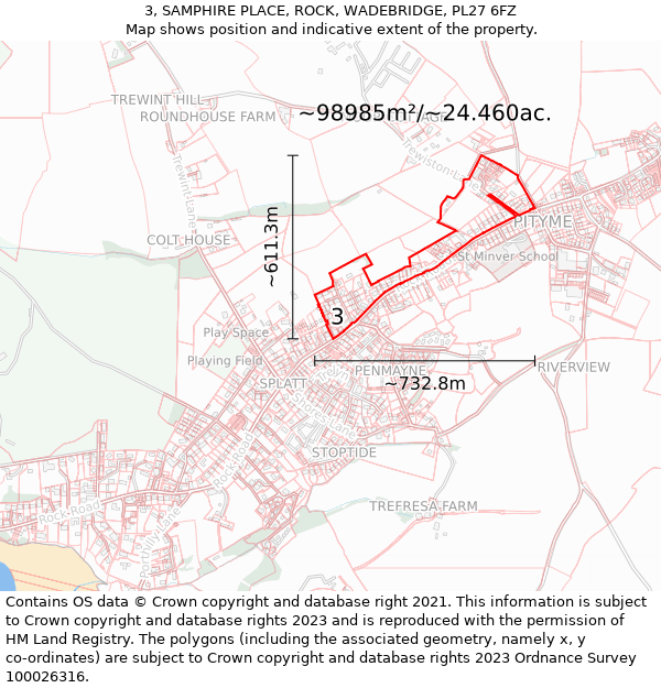 3, SAMPHIRE PLACE, ROCK, WADEBRIDGE, PL27 6FZ: Plot and title map