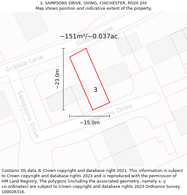 3, SAMPSONS DRIVE, OVING, CHICHESTER, PO20 2AY: Plot and title map