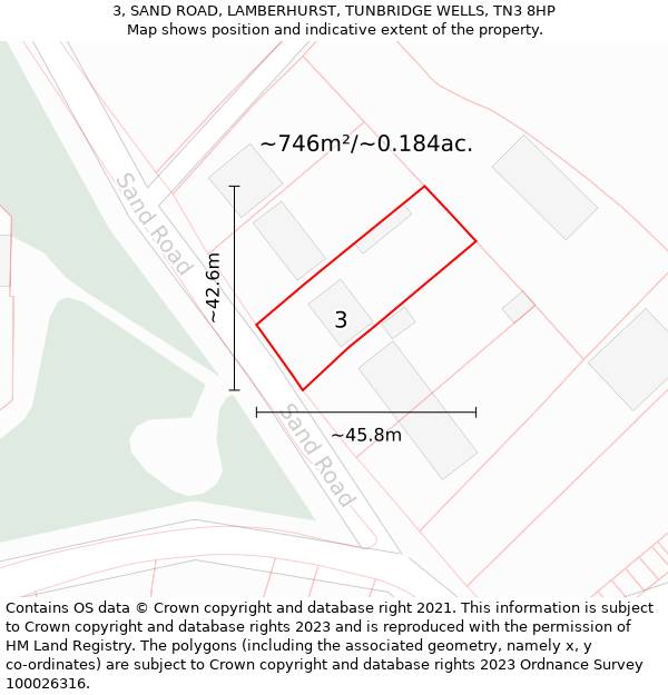 3, SAND ROAD, LAMBERHURST, TUNBRIDGE WELLS, TN3 8HP: Plot and title map