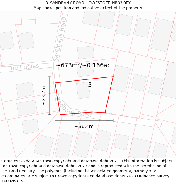3, SANDBANK ROAD, LOWESTOFT, NR33 9EY: Plot and title map