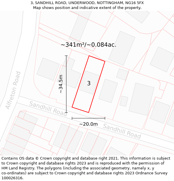 3, SANDHILL ROAD, UNDERWOOD, NOTTINGHAM, NG16 5FX: Plot and title map