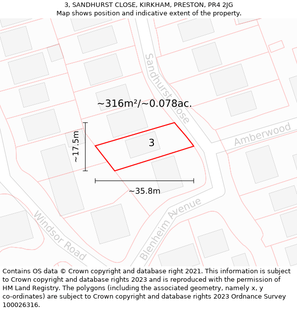 3, SANDHURST CLOSE, KIRKHAM, PRESTON, PR4 2JG: Plot and title map