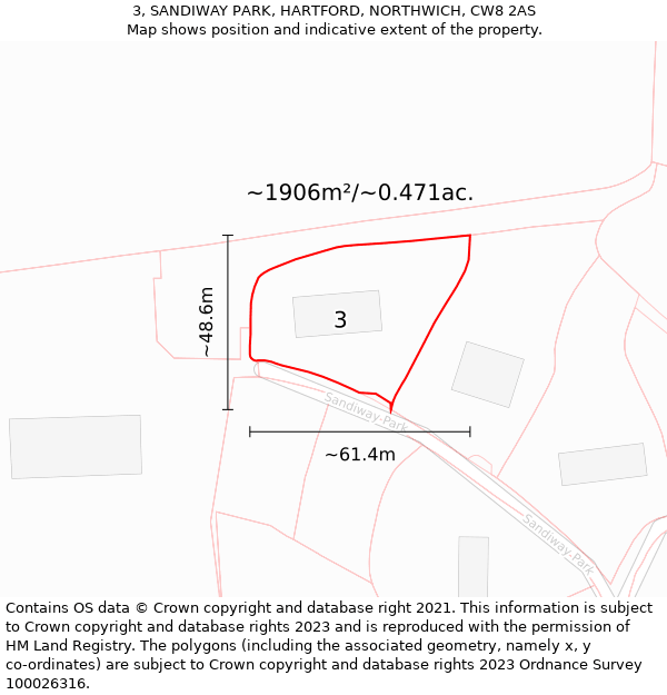 3, SANDIWAY PARK, HARTFORD, NORTHWICH, CW8 2AS: Plot and title map