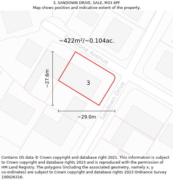 3, SANDOWN DRIVE, SALE, M33 4PF: Plot and title map