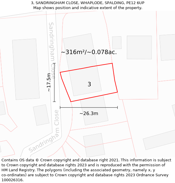 3, SANDRINGHAM CLOSE, WHAPLODE, SPALDING, PE12 6UP: Plot and title map