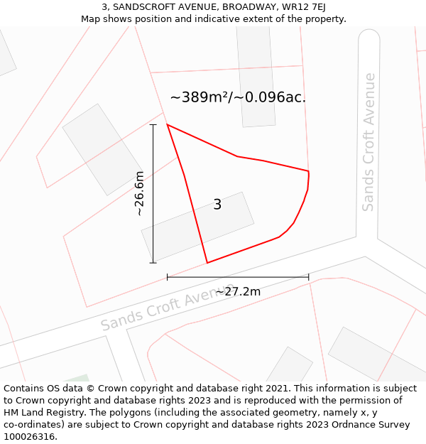 3, SANDSCROFT AVENUE, BROADWAY, WR12 7EJ: Plot and title map