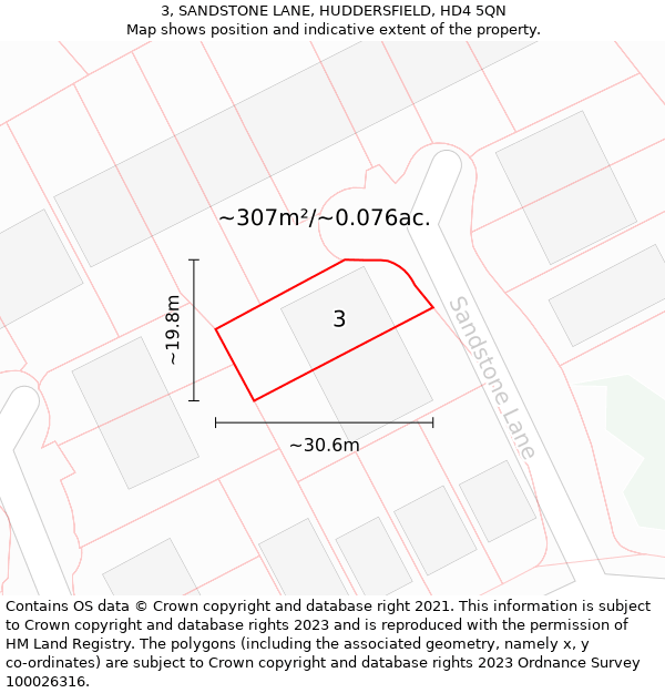 3, SANDSTONE LANE, HUDDERSFIELD, HD4 5QN: Plot and title map