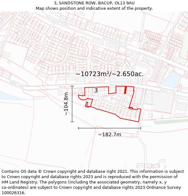 3, SANDSTONE ROW, BACUP, OL13 9AU: Plot and title map