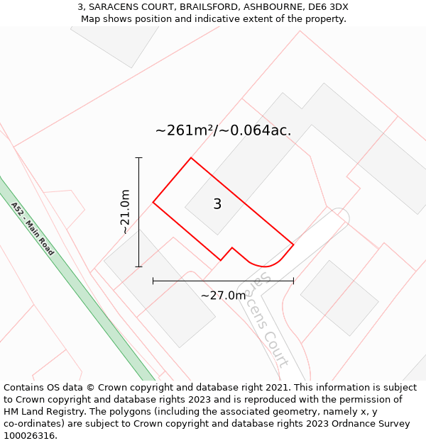 3, SARACENS COURT, BRAILSFORD, ASHBOURNE, DE6 3DX: Plot and title map