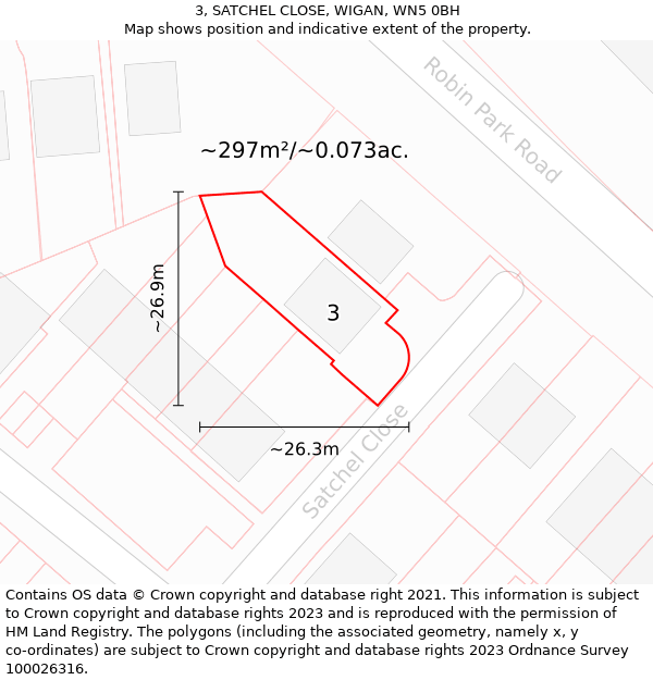 3, SATCHEL CLOSE, WIGAN, WN5 0BH: Plot and title map