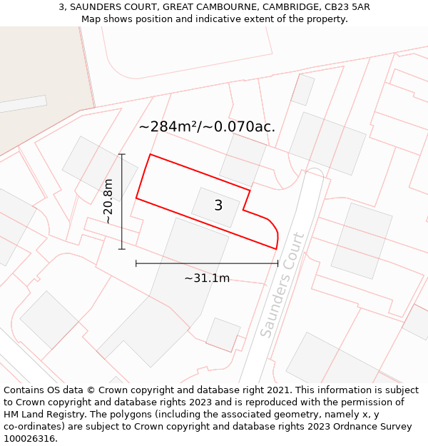 3, SAUNDERS COURT, GREAT CAMBOURNE, CAMBRIDGE, CB23 5AR: Plot and title map