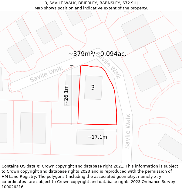 3, SAVILE WALK, BRIERLEY, BARNSLEY, S72 9HJ: Plot and title map