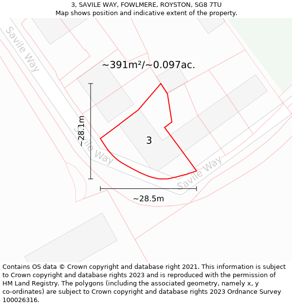 3, SAVILE WAY, FOWLMERE, ROYSTON, SG8 7TU: Plot and title map