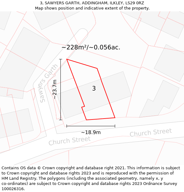 3, SAWYERS GARTH, ADDINGHAM, ILKLEY, LS29 0RZ: Plot and title map