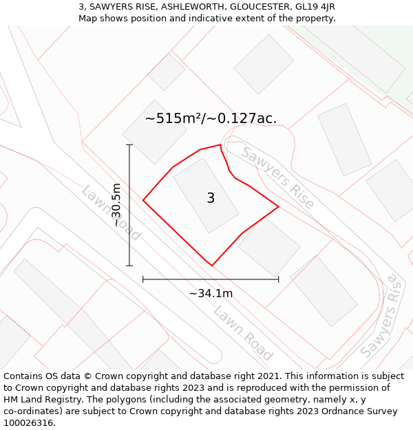 3, SAWYERS RISE, ASHLEWORTH, GLOUCESTER, GL19 4JR: Plot and title map