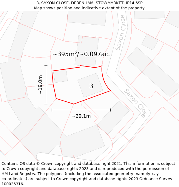 3, SAXON CLOSE, DEBENHAM, STOWMARKET, IP14 6SP: Plot and title map