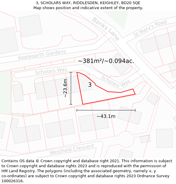 3, SCHOLARS WAY, RIDDLESDEN, KEIGHLEY, BD20 5QE: Plot and title map