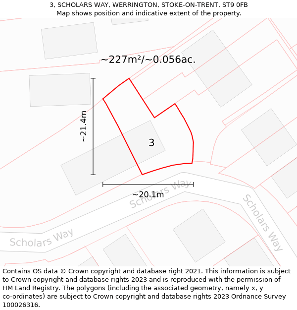 3, SCHOLARS WAY, WERRINGTON, STOKE-ON-TRENT, ST9 0FB: Plot and title map