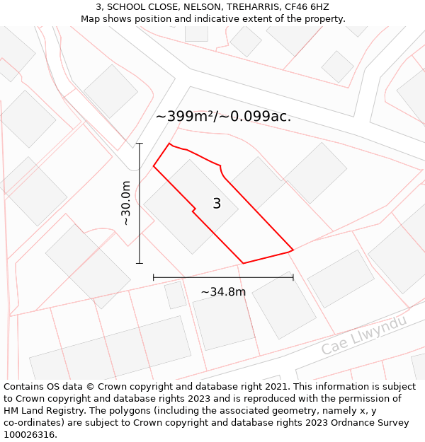 3, SCHOOL CLOSE, NELSON, TREHARRIS, CF46 6HZ: Plot and title map