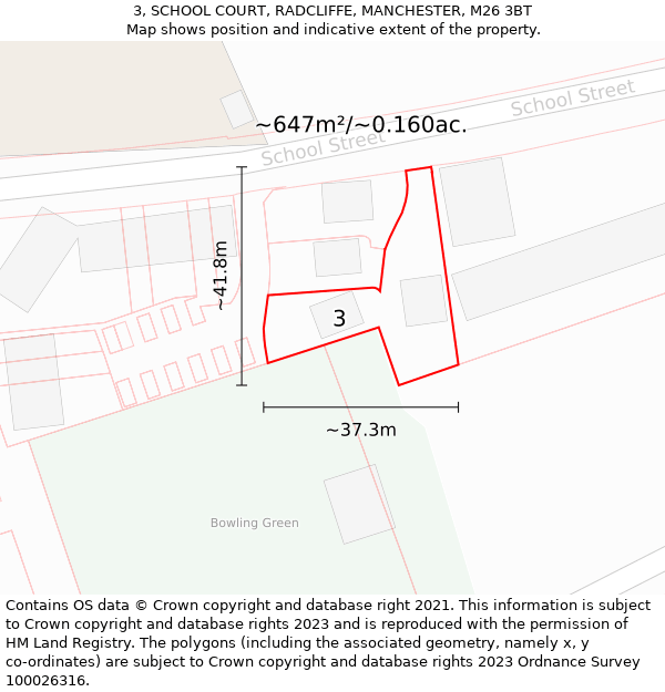 3, SCHOOL COURT, RADCLIFFE, MANCHESTER, M26 3BT: Plot and title map