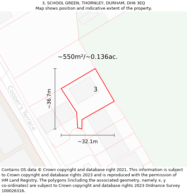 3, SCHOOL GREEN, THORNLEY, DURHAM, DH6 3EQ: Plot and title map