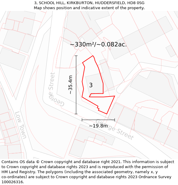 3, SCHOOL HILL, KIRKBURTON, HUDDERSFIELD, HD8 0SG: Plot and title map