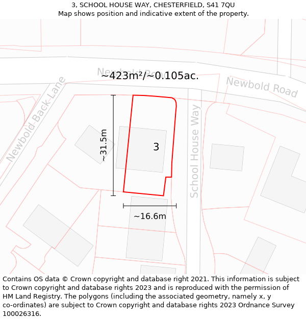 3, SCHOOL HOUSE WAY, CHESTERFIELD, S41 7QU: Plot and title map