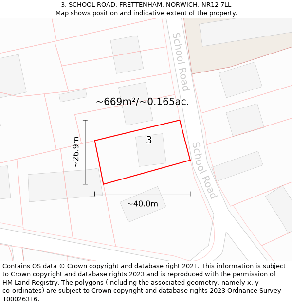 3, SCHOOL ROAD, FRETTENHAM, NORWICH, NR12 7LL: Plot and title map